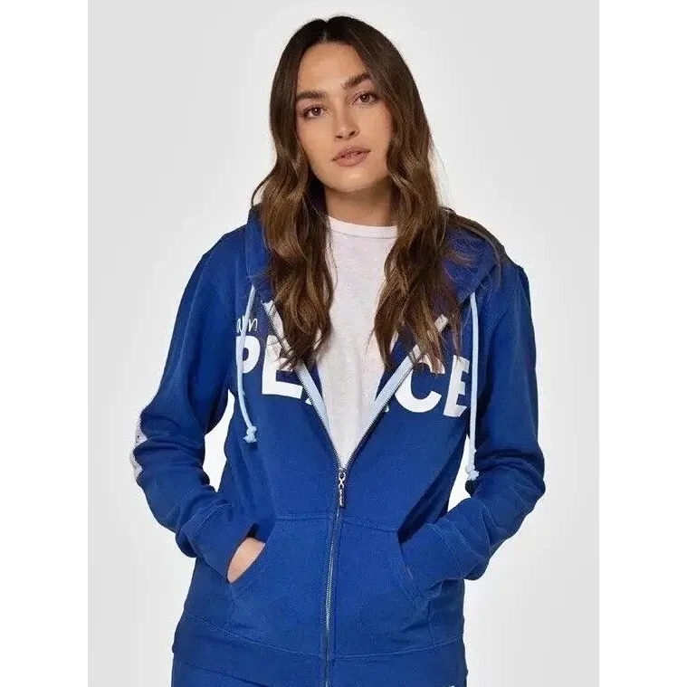 Peace Love World Women's Love 2 Love Fleece Zip-Up Hoodie Blue Size L